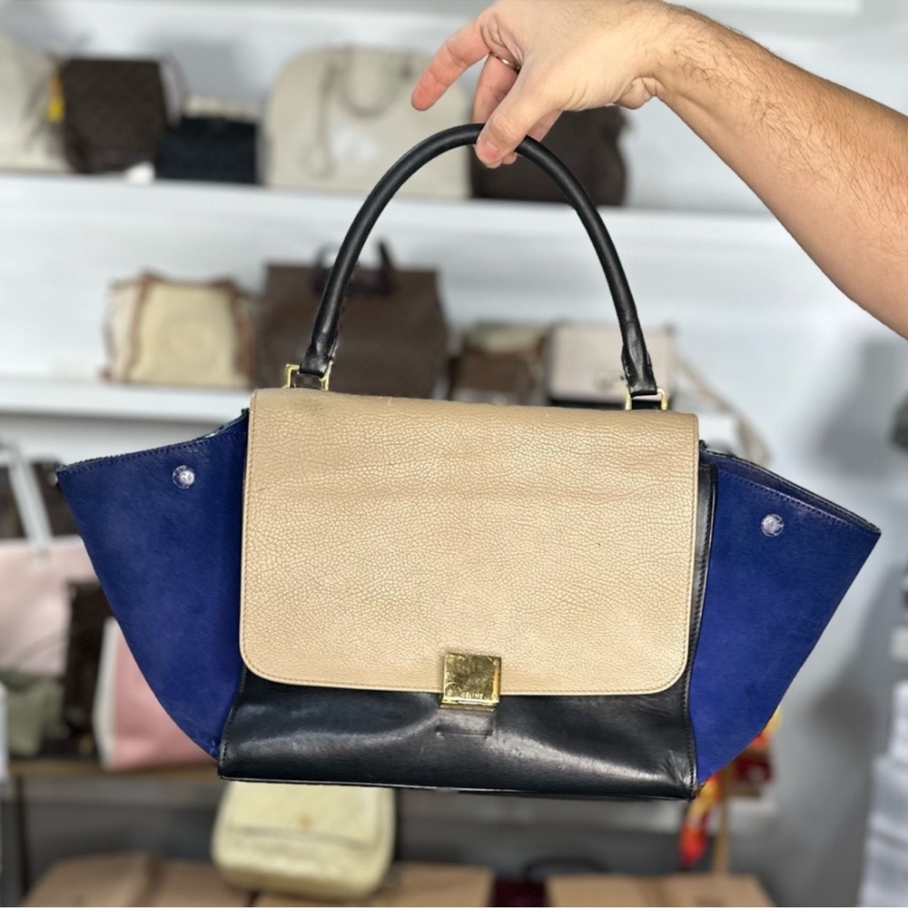 Celine Tan and Navy Trapeze Satchel